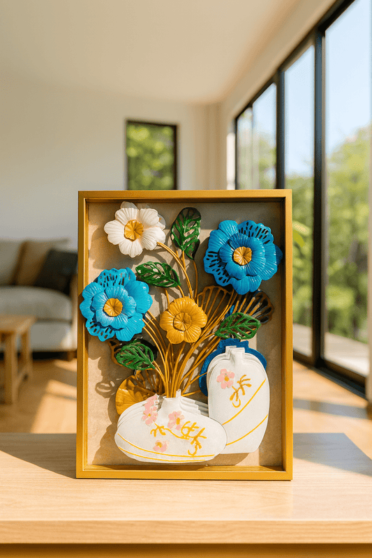 3D Metal Floral Vase Wall Art